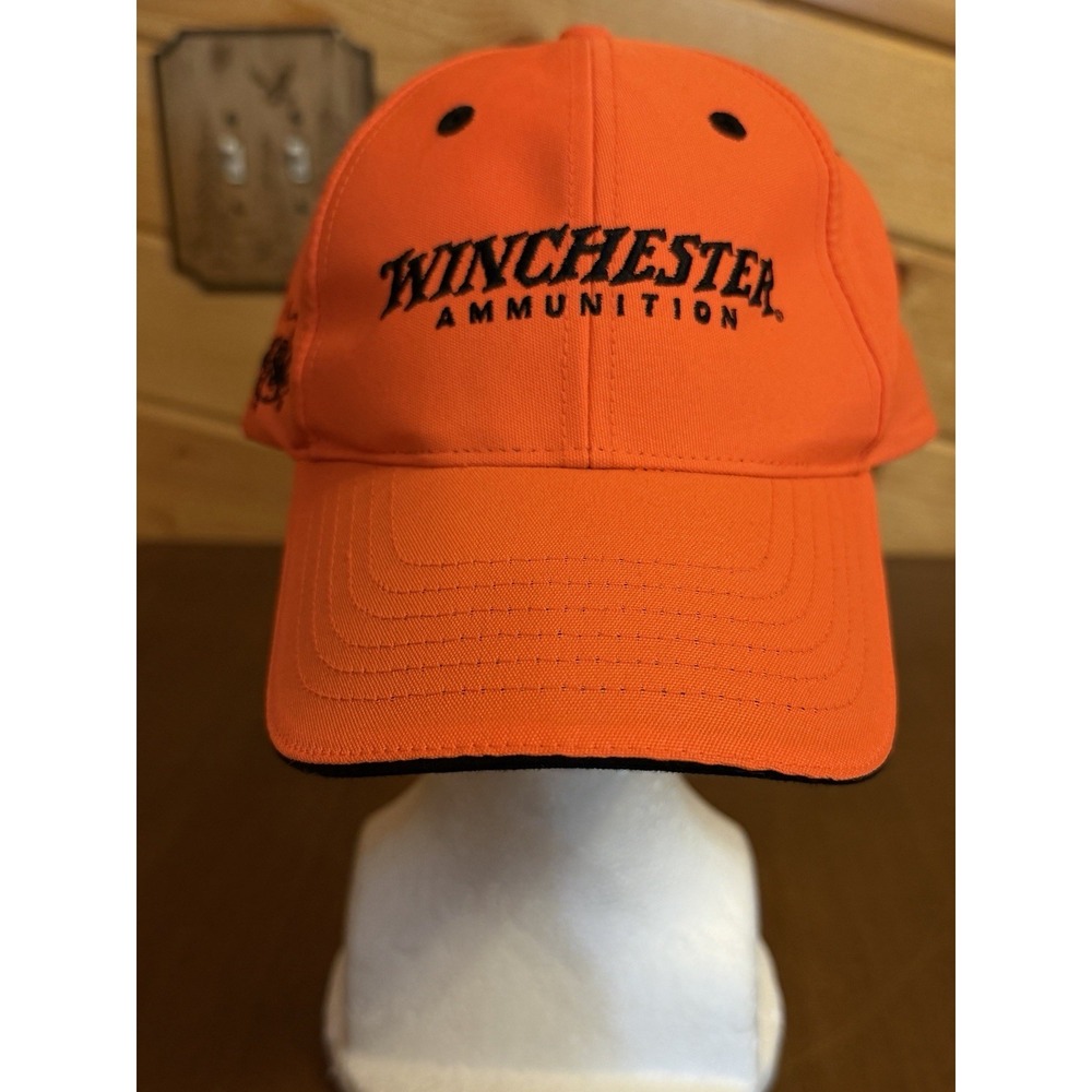 Vintage Winchester Ammunition Embroidered Logo Hat Cap Snap Back Orange 90s